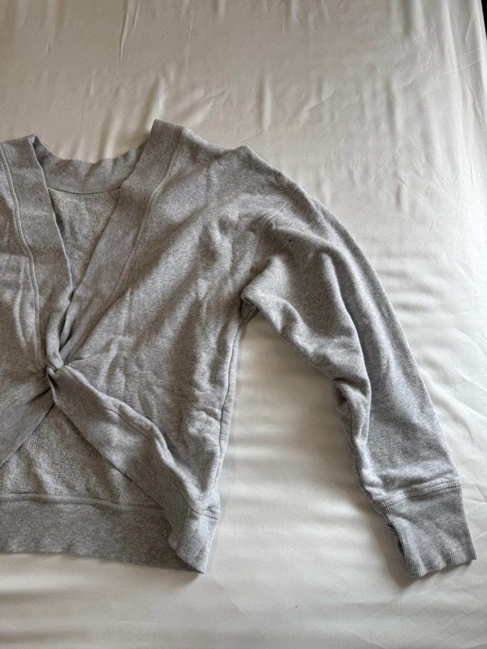 aerie Light Gray Knot Front Pullover Cozy Fleece Sweatshirt - Picture 5 of 6
